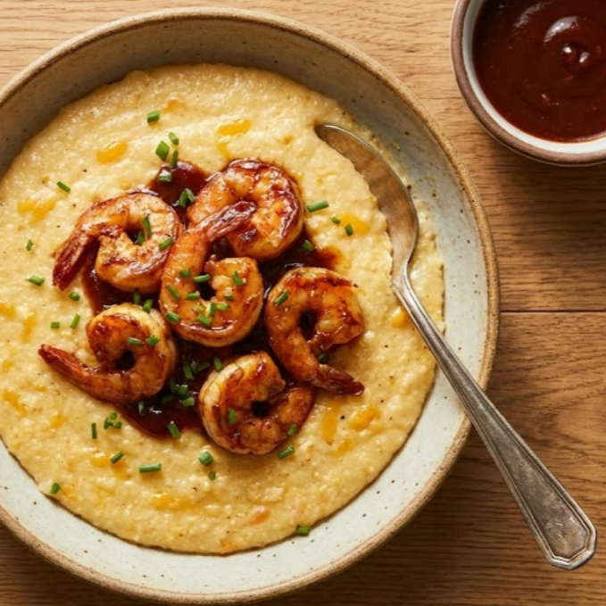 Smoked Gouda Grits with BBQ Shrimp